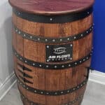 custom Whskey barrel mini bar - cherry color stain with tabletop