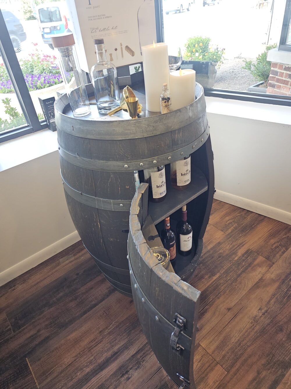 Custom whiskey barrel mini bar