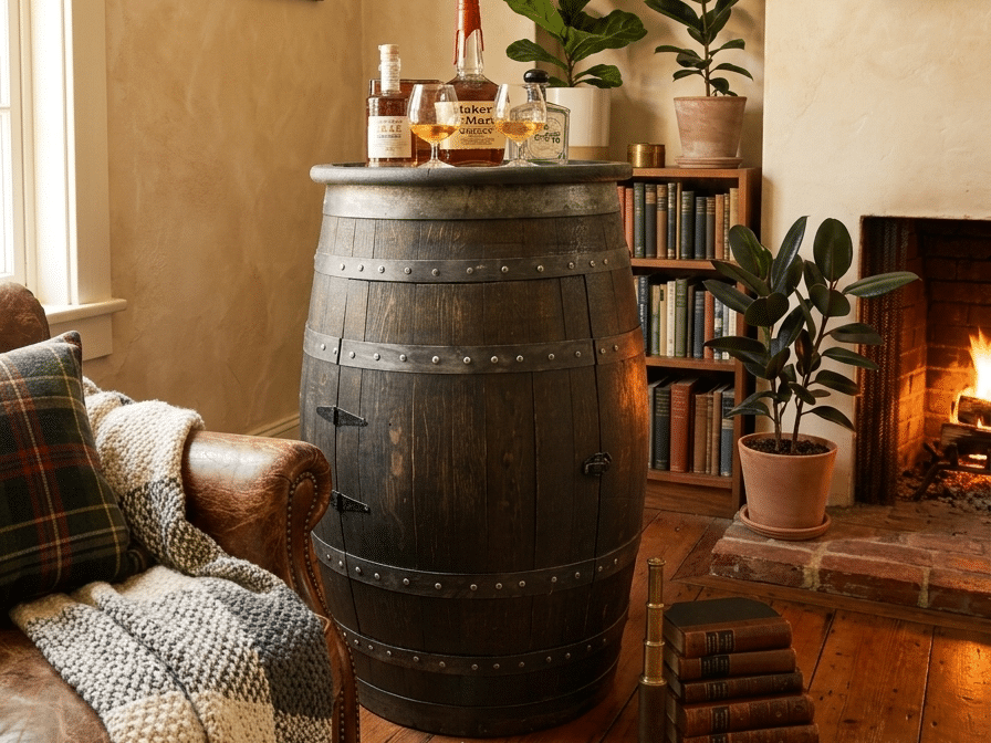 Whiskey barrel bar